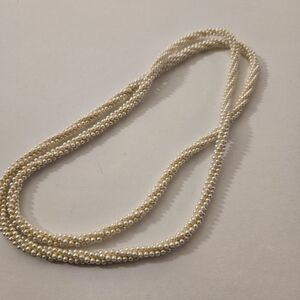 Long pearl necklace, faux pearl woven beaded necklace, extra long 34" elegant